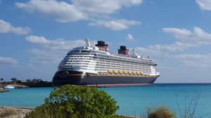 The Disney Cruise ship docked at Castaway Cay